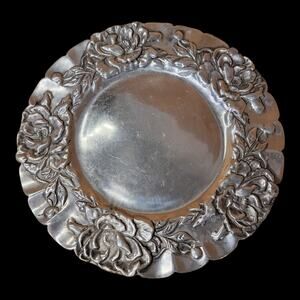 Peltrina Argentina Pewter Floral Rose Charger/Decorative Plate 14" D4113